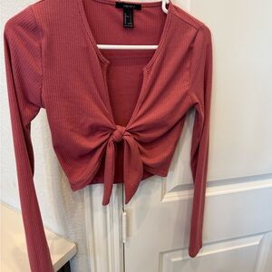 Forever 21 Dusty Rose Tie-Front Crop Top